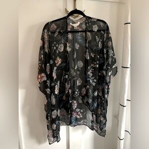Lauren Conrad LC One Size Floral Black Sheer Women's Kimono Top Wrap Coverup